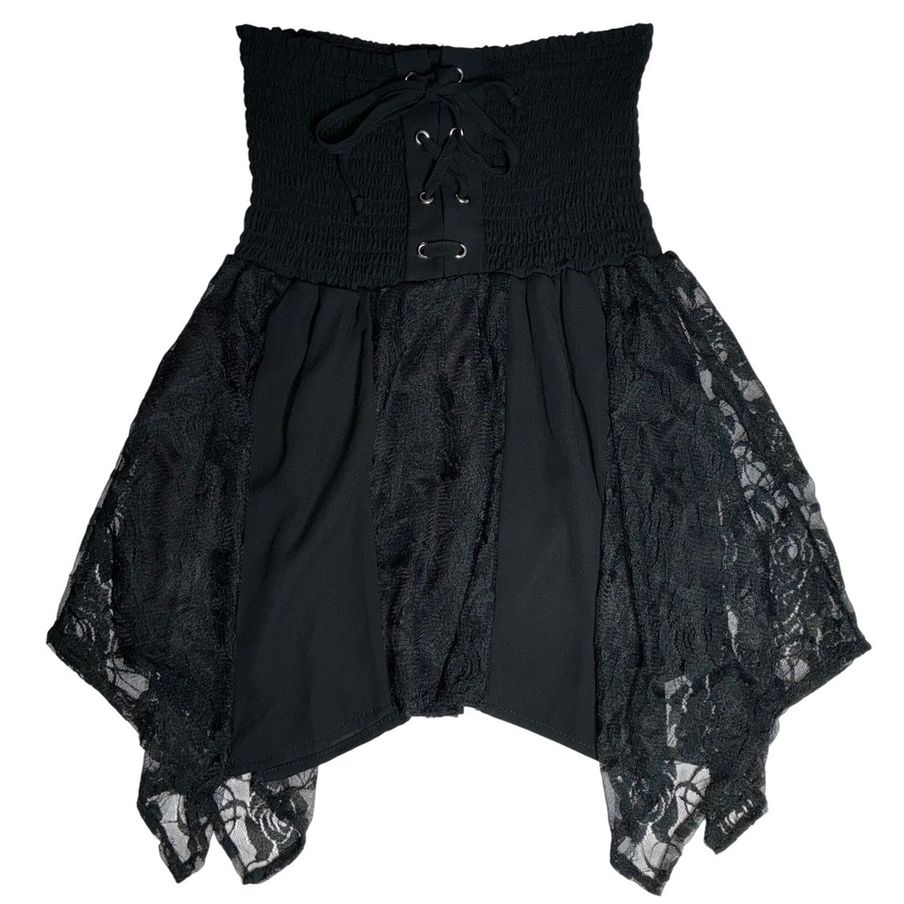 Venus Black Lace Handkerchief Hem Skirt Corset Smocked Waist XS Whimsigoth Goth